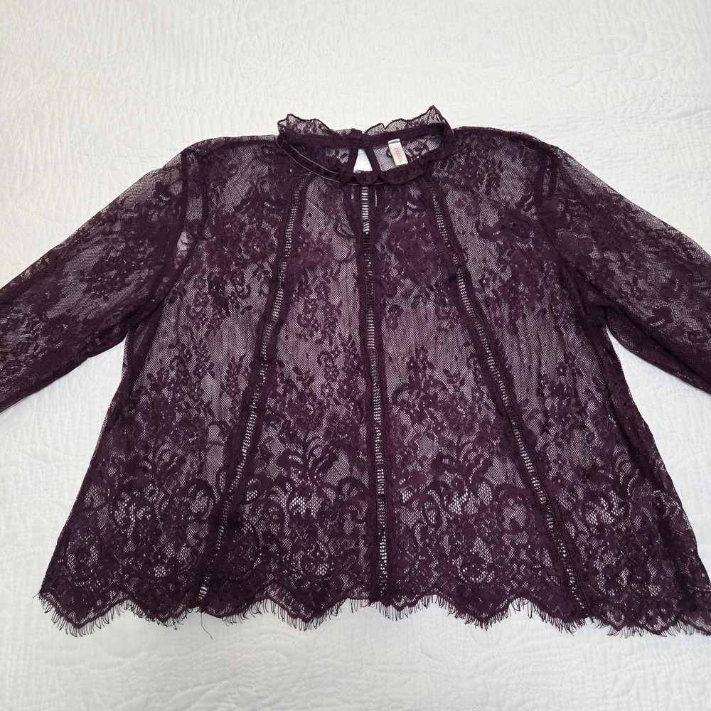 Xhilaration‎ Blouse Lace Crop Top Fairycore Romantic Whimsigoth Vamp Plum Medium